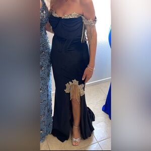 Elegant Black Evening Dress with Gold Accents